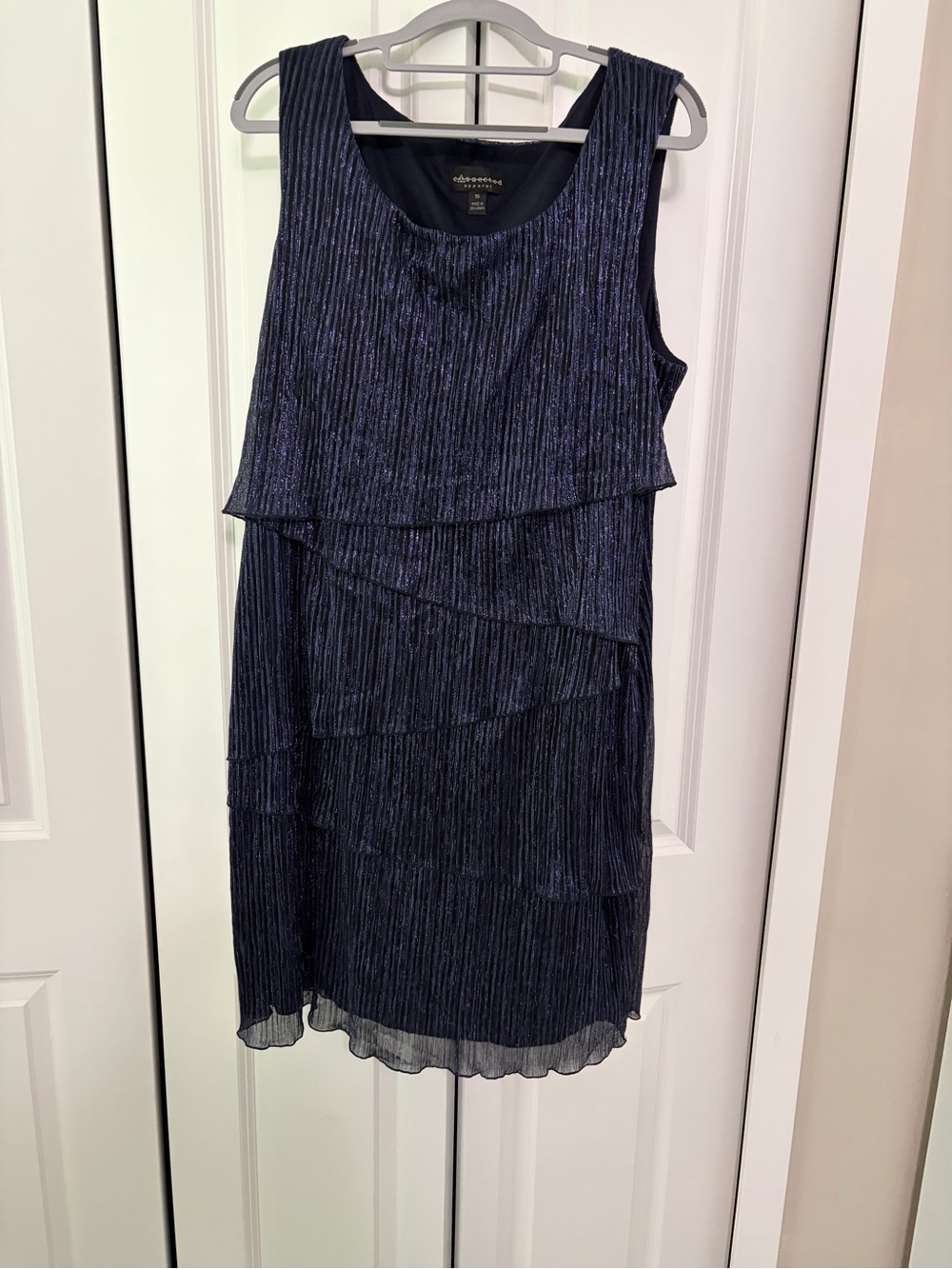 Connected Apparel Blue‎ Metallic Tiered Sleeveless Midi Dress